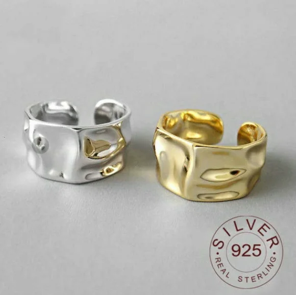 NEW Thick 18k Gold Hammered Adujstable Band Ring - Picture 4 of 11